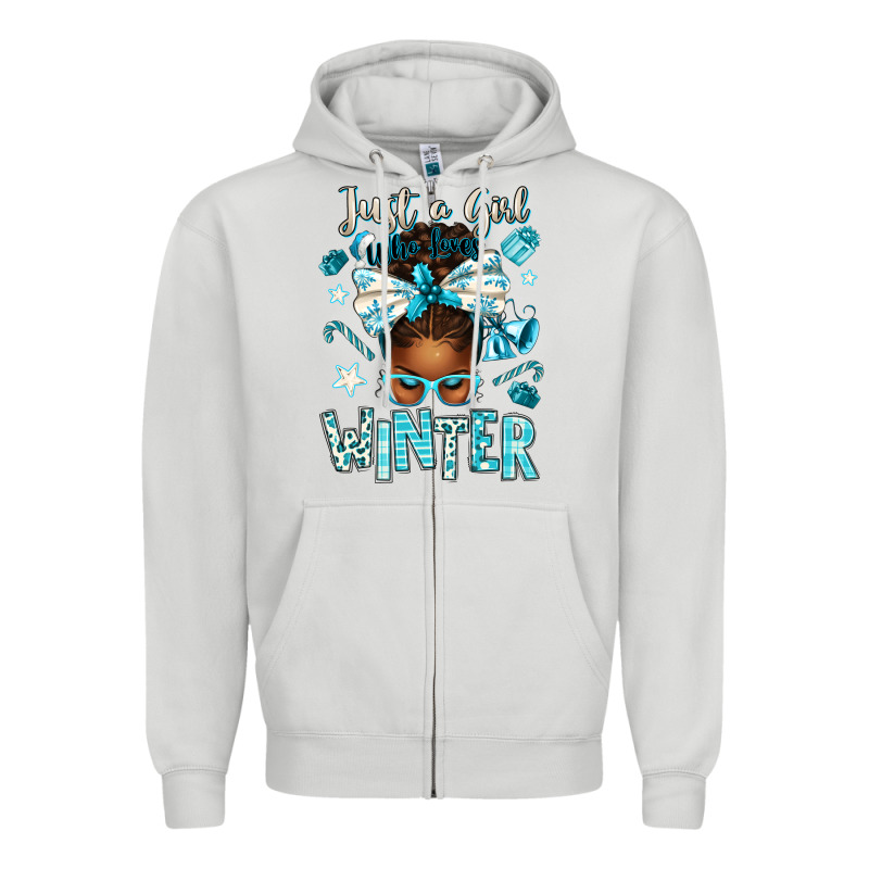 Just A Girl Who Loves Winter Afro Messy Bun Zipper Hoodie by texasbilliewilder | Teevron