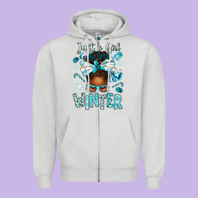 Just A Girl Who Loves Winter Afro Messy Bun Zipper Hoodie Designed By Texasbilliewilder