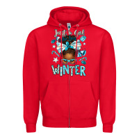 Red just a girl who loves winter afro messy bun Zipper Hoodie - texasbilliewilder
