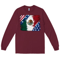 Burgundy Mexican With American Flag Long Sleeve Tee - RanaPortraitStore