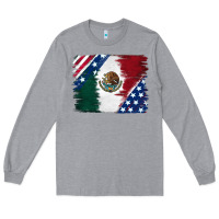 Heather Grey Mexican With American Flag Long Sleeve Tee - RanaPortraitStore