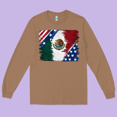Mexican With American Flag Long Sleeve Tee Designed By Ranaportraitstore