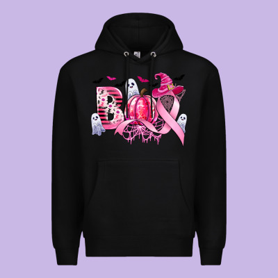 Boo Pink Pumpkin Witch Breast Cancer Premium Hoodie Designed By Cowgirlartshop