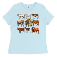 Baby Blue western cowsand sunflowers Ladies Tee - AdoDesignShop