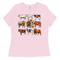 Bubblegum Pink western cowsand sunflowers Ladies Tee - AdoDesignShop