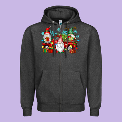 Christmas Gnome Truck Zipper Hoodie Designed By Texasbilliewilder