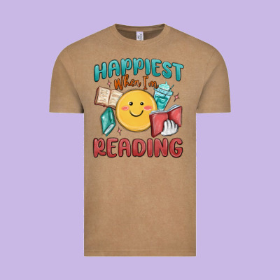 Happiest When I'm Reading Vintage Tee Designed By Maliassmallbusiness