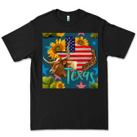 Black 4th of july texas map with cow seamless pattern Premium Tee - BundleAndBundleShop