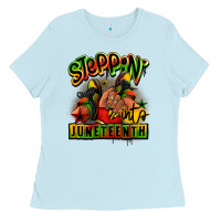 Baby Blue Steppin' into Juneteenth black girl sneakers Ladies Tee - RanaPortraitStore