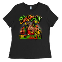 Black Steppin' into Juneteenth black girl sneakers Ladies Tee - RanaPortraitStore