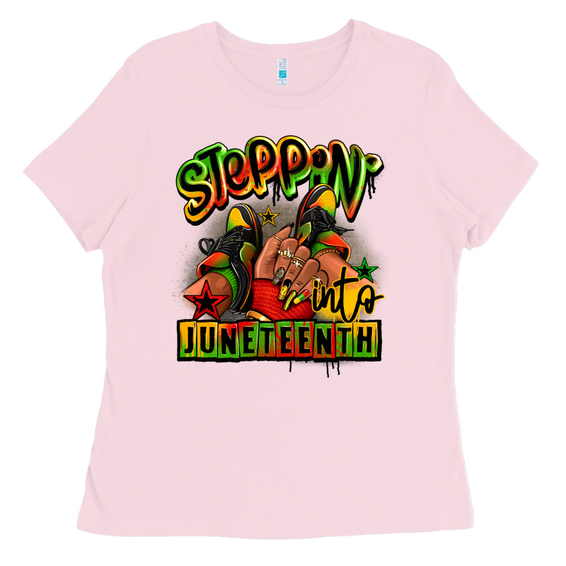 Steppin' Into Juneteenth Black Girl Sneakers Ladies Tee by RanaPortraitStore | Teevron