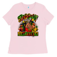 Bubblegum Pink Steppin' into Juneteenth black girl sneakers Ladies Tee - RanaPortraitStore