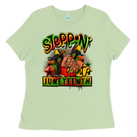 Matcha Steppin' into Juneteenth black girl sneakers Ladies Tee - RanaPortraitStore