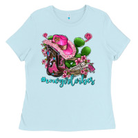 Baby Blue cowgirl vibes with boots and gun Ladies Tee - AdoDesignShop