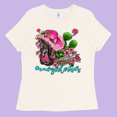 Cowgirl Vibes With Boots And Gun Ladies Tee Designed By Adodesignshop