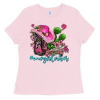 Bubblegum Pink cowgirl vibes with boots and gun Ladies Tee - AdoDesignShop