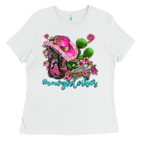 White cowgirl vibes with boots and gun Ladies Tee - AdoDesignShop