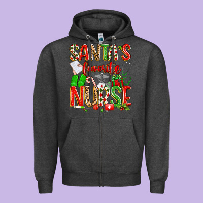 Santa's Favorite Nurse Zipper Hoodie Designed By Texasbilliewilder
