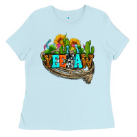 Baby Blue yeehaw and cactus with horseshoe Ladies Tee - AdoDesignShop