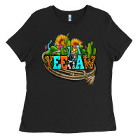 Black yeehaw and cactus with horseshoe Ladies Tee - AdoDesignShop