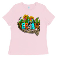 Bubblegum Pink yeehaw and cactus with horseshoe Ladies Tee - AdoDesignShop