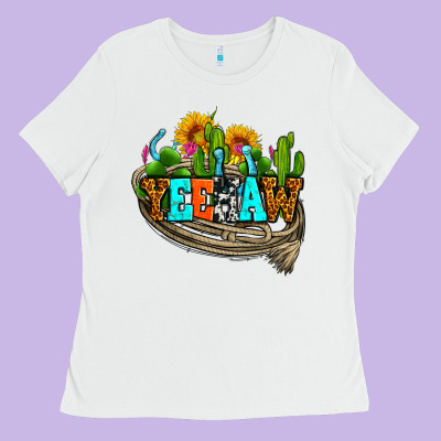 Yeehaw And Cactus With Horseshoe Ladies Tee Designed By Adodesignshop