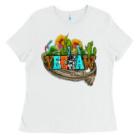 White yeehaw and cactus with horseshoe Ladies Tee - AdoDesignShop