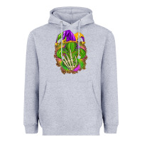 Heather Grey Mardi Gras with skeleton hand Heavyweight Hoodie - HowdyJamesFarm