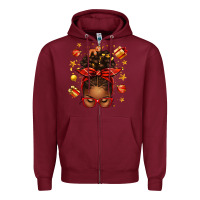 Burgundy christmas afro messy bun Zipper Hoodie - texasbilliewilder