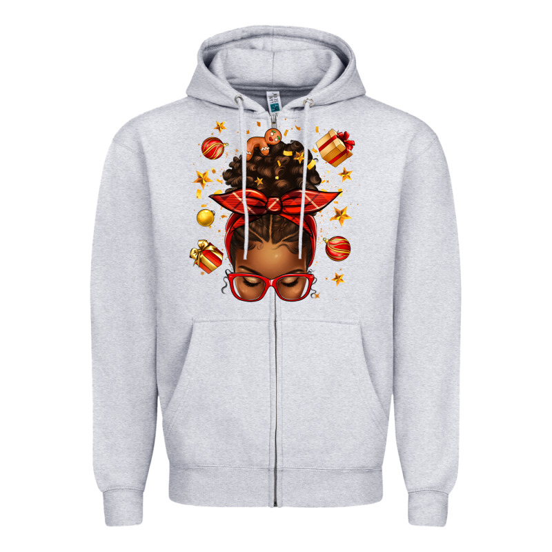 Christmas Afro Messy Bun Zipper Hoodie by texasbilliewilder | Teevron