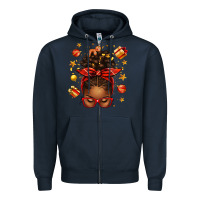Navy christmas afro messy bun Zipper Hoodie - texasbilliewilder