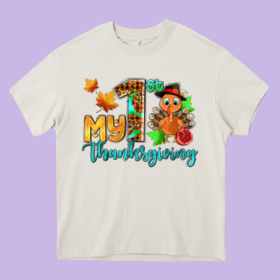 My First Thanksgiving With Turkey Heavy Core Tee Designed By Adodesignshop