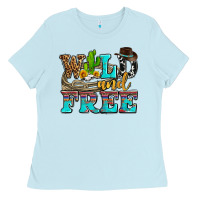 Baby Blue wild and free with cactus Ladies Tee - AdoDesignShop