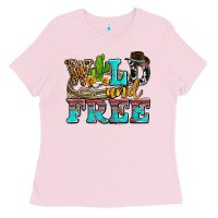 Bubblegum Pink wild and free with cactus Ladies Tee - AdoDesignShop
