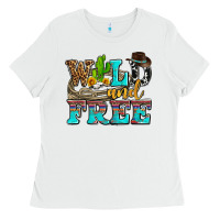 White wild and free with cactus Ladies Tee - AdoDesignShop