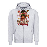 Heather Grey merry christmas afro messy bun Zipper Hoodie - texasbilliewilder