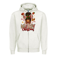Oatmeal Heather merry christmas afro messy bun Zipper Hoodie - texasbilliewilder