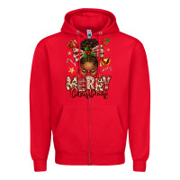 Red merry christmas afro messy bun Zipper Hoodie - texasbilliewilder