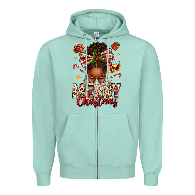 Merry Christmas Afro Messy Bun Zipper Hoodie by texasbilliewilder | Teevron