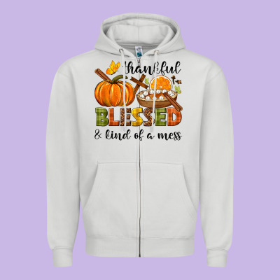 Thankful Blessed And Kind Of A Mess Zipper Hoodie Designed By Nancycooperartshop