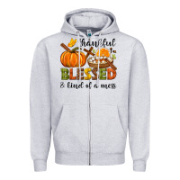 Heather Grey Thankful blessed and kind of a mess Zipper Hoodie - NancyCooperArtShop