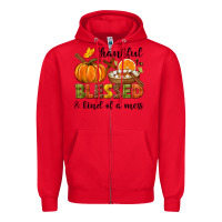 Red Thankful blessed and kind of a mess Zipper Hoodie - NancyCooperArtShop