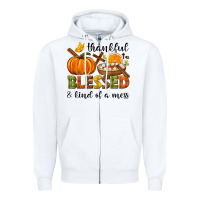 White Thankful blessed and kind of a mess Zipper Hoodie - NancyCooperArtShop