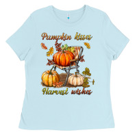 Baby Blue pumpkin kisses harvest wishes Ladies Tee - BundleAndBundleShop