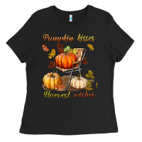 Black pumpkin kisses harvest wishes Ladies Tee - BundleAndBundleShop