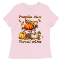Bubblegum Pink pumpkin kisses harvest wishes Ladies Tee - BundleAndBundleShop
