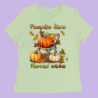 Pumpkin Kisses Harvest Wishes Ladies Tee Designed By Bundleandbundleshop