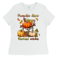 White pumpkin kisses harvest wishes Ladies Tee - BundleAndBundleShop