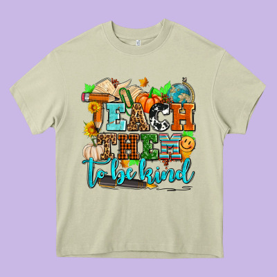 Teach Them To Be Kind With Pumpkins And Fall Heavy Core Tee Designed By Adodesignshop