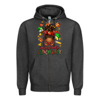 Charcoal Heather santas favorite lunch lady afro messy bun Zipper Hoodie - texasbilliewilder